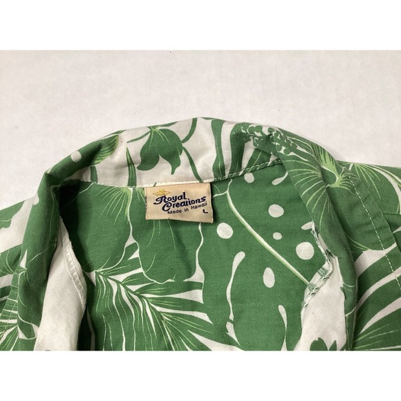Men's Hawaiian Shirt Royal Creations Hibiscus Panel Green Poly Cotton Large - Picture 2 of 4